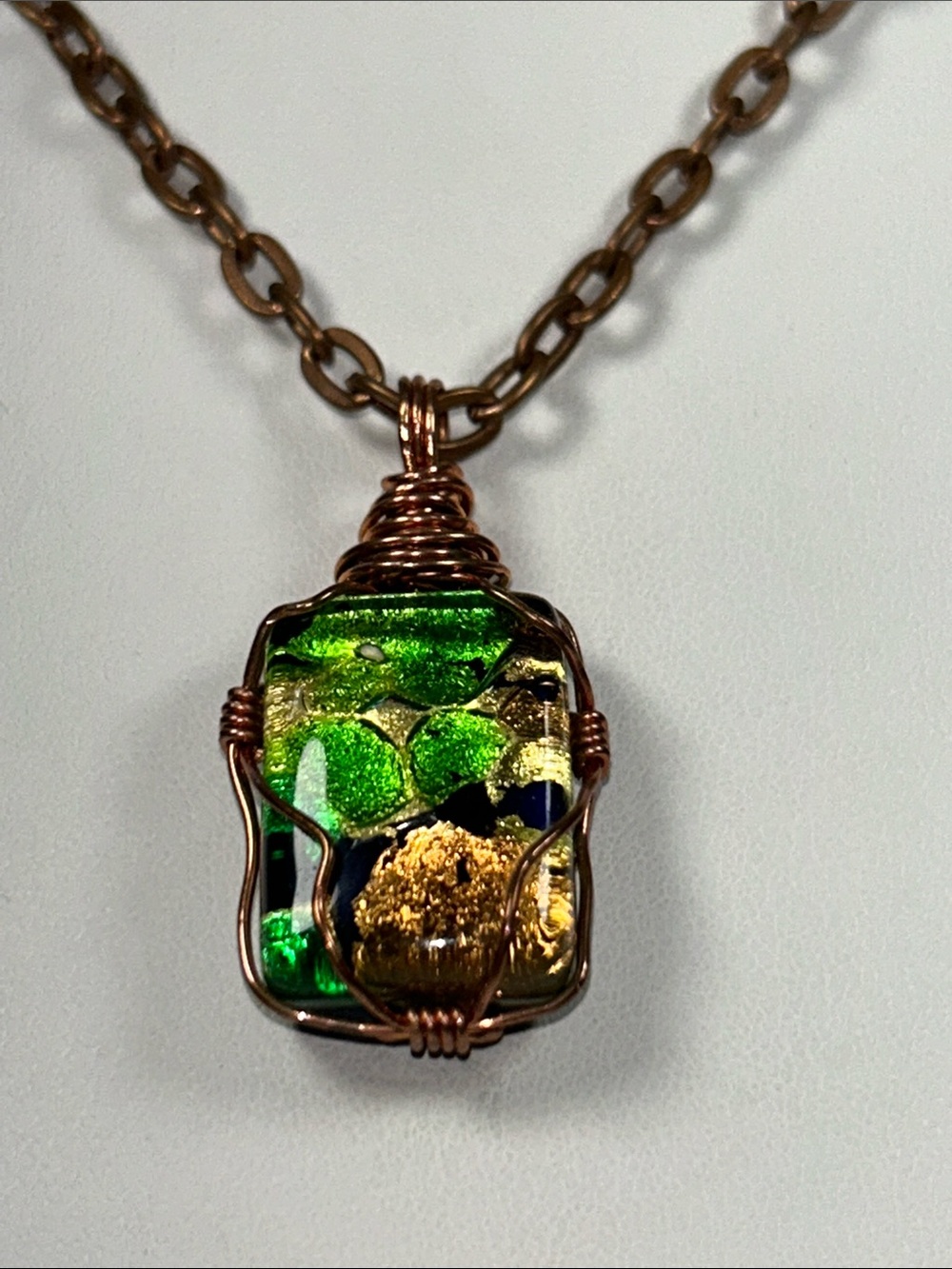 NWT Artisan Handmade Solid Copper Hand Blown Art Glass Pendant Necklace